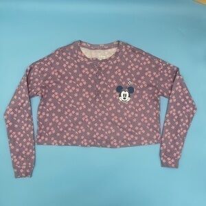 DISNEY Minnie Mouse Flower Print Long Sleeve Crop Shirt